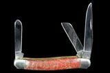 Pocketknife With Fossil Dinosaur Bone (Gembone) Inlays #101815-4